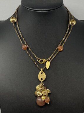 Vintage Coldwater Creek Tassel Pendant Necklace Lucite Metal Bead